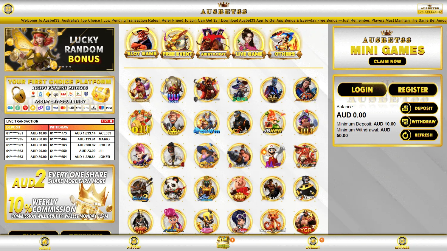 Ausbet33 desktop home experience with casino access and AUD play